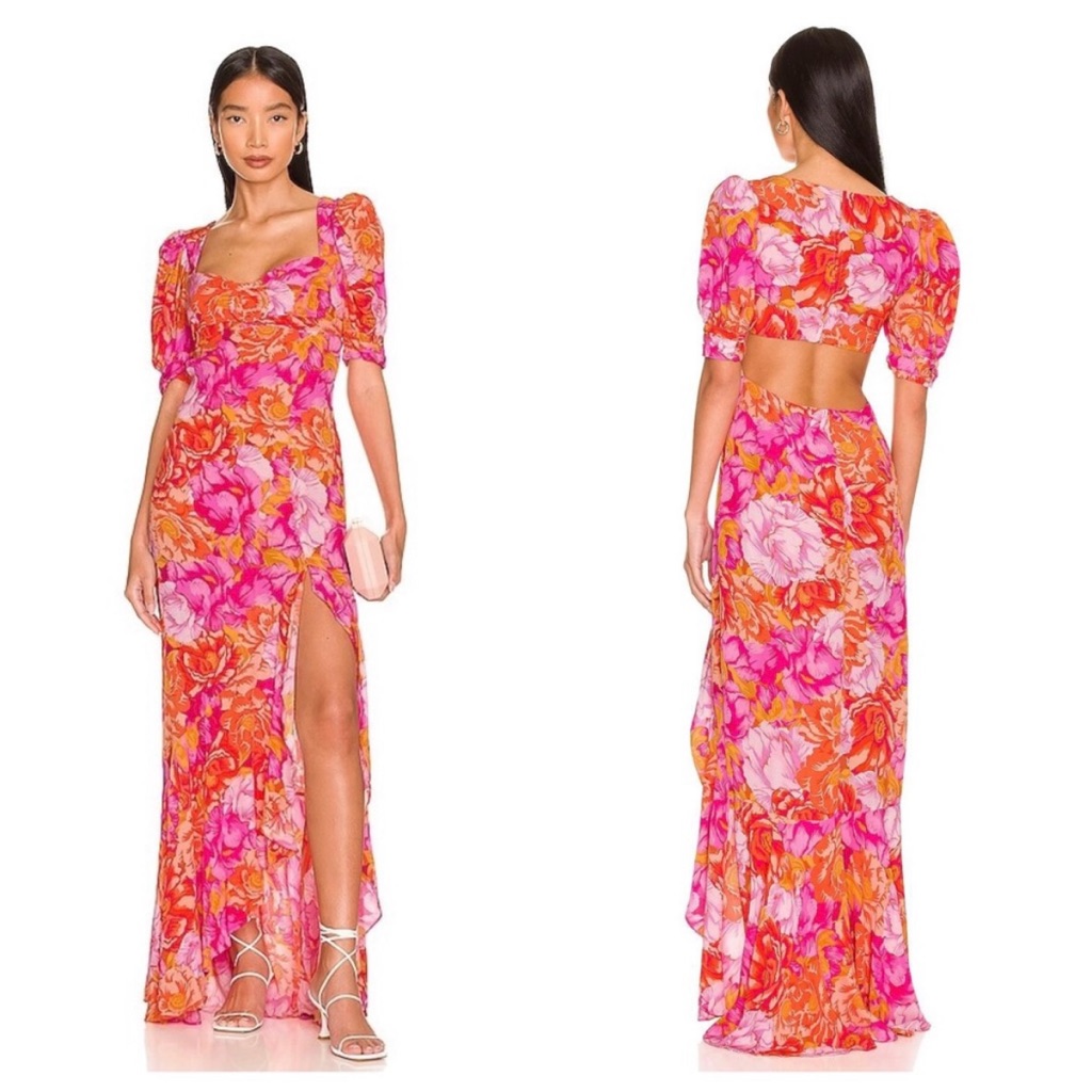 Lovers And Friends $288 Resort Maxi Morgan Dress In Chai Floral Print Size Small